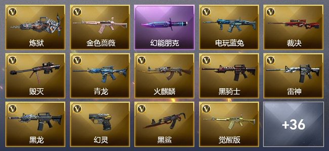 穿越火线（CF）4王者武器 1炫金武器 57V武器 2V角色 19皮肤 可排位 荣耀枪王