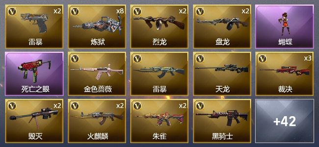 穿越火线（CF）9王者武器 6炫金武器 100V武器 3V角色 20皮肤 可排位 枪王