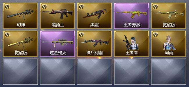 穿越火线（CF）3王者武器 1炫金武器 6V武器 1V角色 6皮肤 可排位