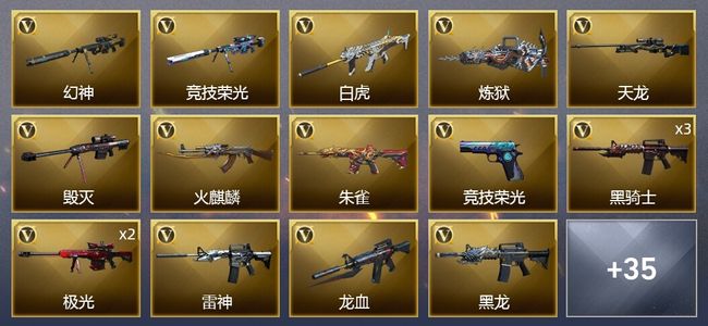 穿越火线（CF）4王者武器 1炫金武器 61V武器 2V角色 8皮肤 可排位 传奇