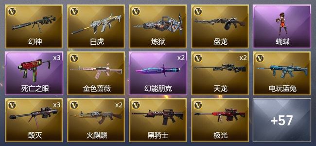 穿越火线（CF）3王者武器 4炫金武器 73V武器 1V角色 48皮肤 可排位 宗师