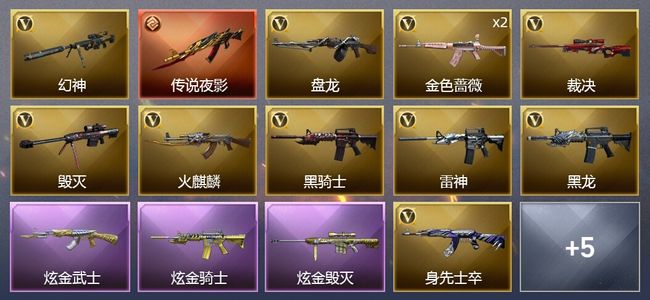 穿越火线（CF）1传说武器 3炫金武器 15V武器 11皮肤 可排位