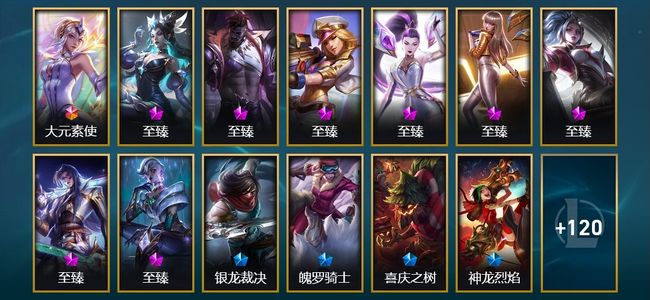 英雄联盟（LOL）1终极 8神话 3臻彩 10限定 25传说 22史诗 135皮肤 23炫彩 113英雄