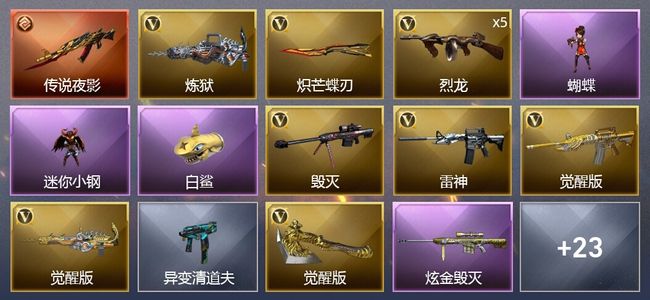 穿越火线（CF）1传说武器 1炫金武器 25V武器 2V角色 5皮肤 可排位 新锐