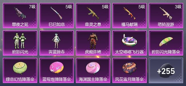 和平精英5升级枪 3粉装 2尾迹 156枪皮 123套装 51170热力 7印记