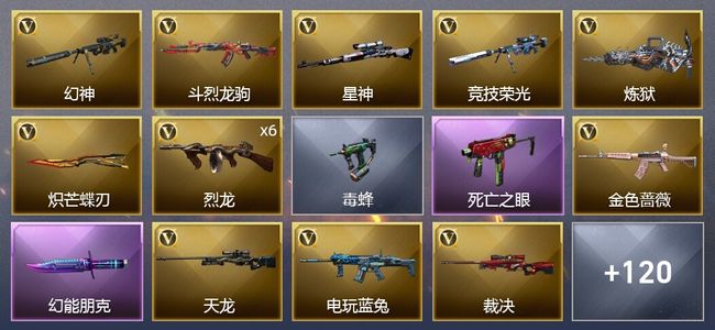 穿越火线（CF）4王者武器 3炫金武器 125V武器 8V角色 38皮肤 可排位