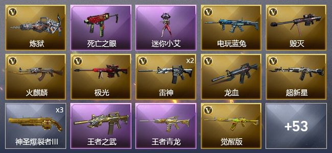 穿越火线（CF）3王者武器 1炫金武器 46V武器 3V角色 10皮肤 可排位 新锐