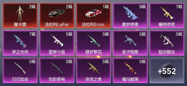 和平精英12载具 20升级枪 15粉装 12尾迹 325枪皮 206套装 12,7634热力 12印记 星钻