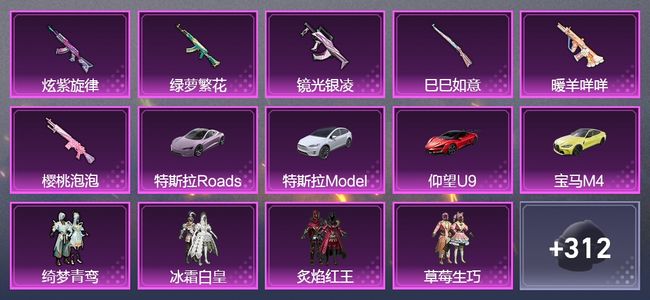 和平精英4载具 9升级枪 12粉装 4尾迹 201套装 12印记