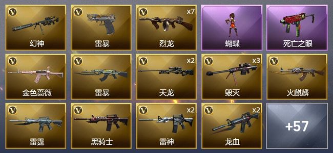 穿越火线（CF）4王者武器 8炫金武器 106V武器 2V角色 12皮肤 可排位 新锐