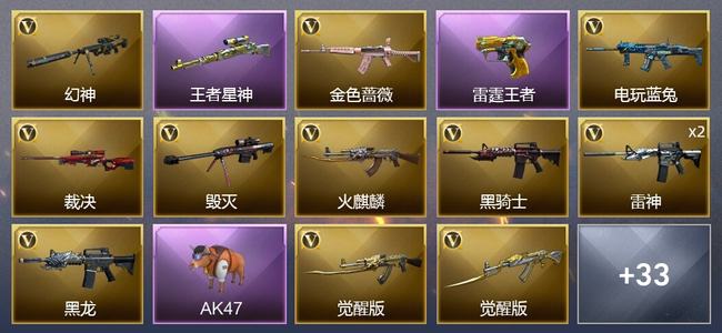 穿越火线（CF）8王者武器 1炫金武器 48V武器 2V角色 24皮肤 可排位