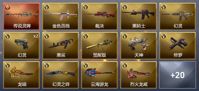 穿越火线（CF）1传说武器 44V武器 2V角色 8皮肤 可排位 传奇
