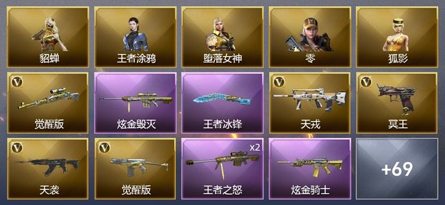 穿越火线（CF）3王者武器 2炫金武器 103V武器 2V角色 22皮肤 可排位 枪王
