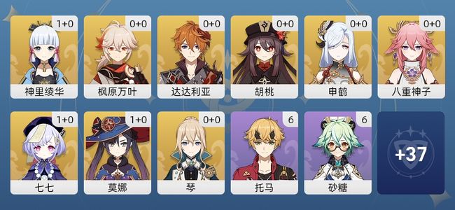 原神14黄 12角色黄 2武器黄 9五星角色 2五星武器 女主 57级