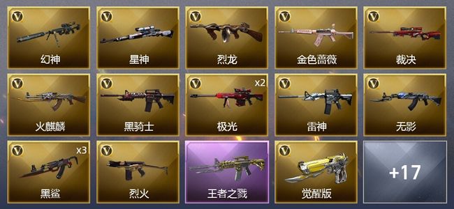 穿越火线（CF）1王者武器 1炫金武器 33V武器 1V角色 7皮肤 可排位 传奇