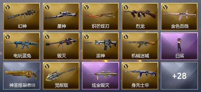 穿越火线（CF）1炫金武器 35V武器 1V角色 13皮肤 可排位 传奇