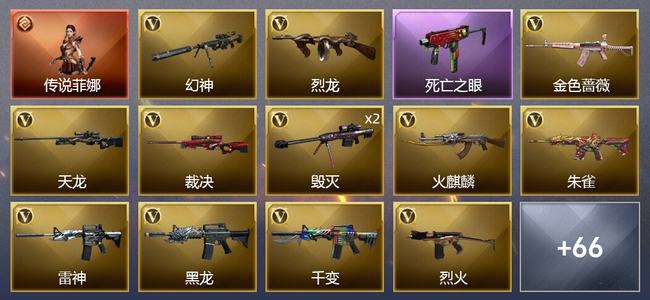 穿越火线（CF）1传说角色 2传说武器 76V武器 10V角色 21皮肤 可排位 枪王