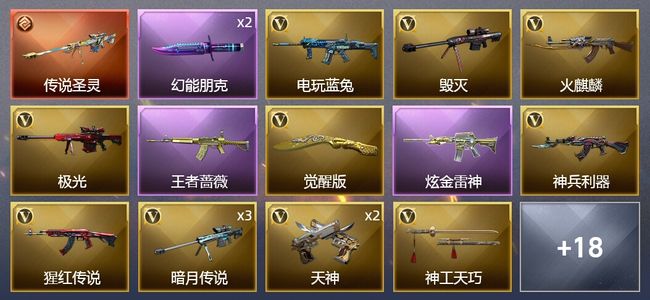 穿越火线（CF）1传说武器 1王者武器 1炫金武器 24V武器 1V角色 13皮肤 可排位 新锐