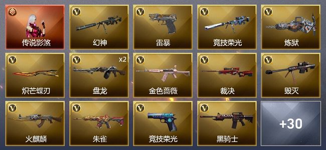 穿越火线（CF）1传说角色 3王者武器 2炫金武器 36V武器 4V角色 13皮肤 可排位 新锐