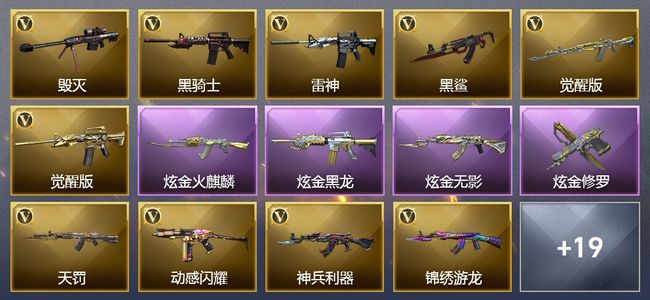 穿越火线（CF）1王者武器 4炫金武器 27V武器 1V角色 8皮肤 不可排位 新锐