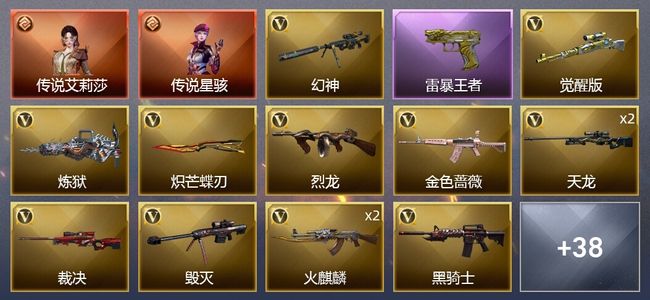 穿越火线（CF）2传说角色 4王者武器 1炫金武器 50V武器 4V角色 21皮肤 可排位 枪王