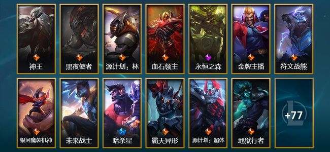 英雄联盟（LOL）1神话 1臻彩 4限定 15传说 21史诗 90皮肤 3炫彩 124英雄