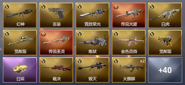 穿越火线（CF）2传说武器 13王者武器 4炫金武器 73V武器 2V角色 19皮肤 可排位 新锐