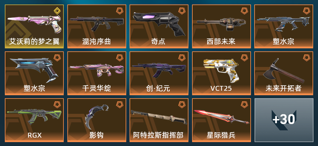 无畏契约13橙皮 1金皮 5紫皮 44皮肤 29210皮肤总价值 545已用源晶 白银