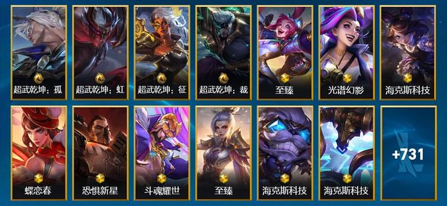 英雄联盟手游（lol手游）4典藏 59神话 97传说 421史诗 744皮肤 130英雄 王者