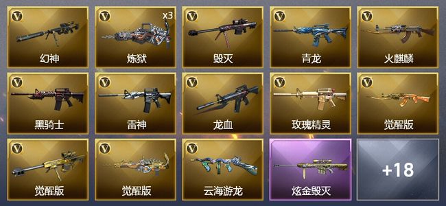 穿越火线（CF）1炫金武器 28V武器 1V角色 6皮肤 可排位 新锐