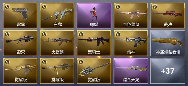 穿越火线（CF）1王者武器 1炫金武器 44V武器 2V角色 17皮肤 可排位 新锐