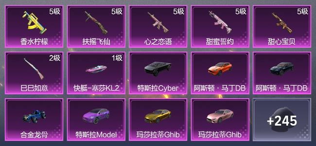 和平精英10载具 6升级枪 10粉装 5尾迹 127枪皮 125套装 64076热力 5印记 黄金