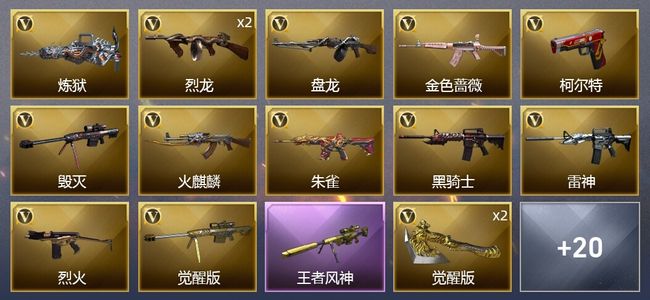 穿越火线（CF）2王者武器 1炫金武器 29V武器 12皮肤 可排位 新锐