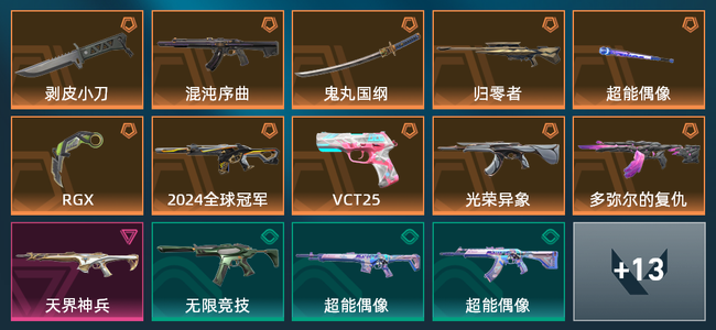 无畏契约10橙皮 1紫皮 27皮肤 20670皮肤总价值 470已用源晶 白银