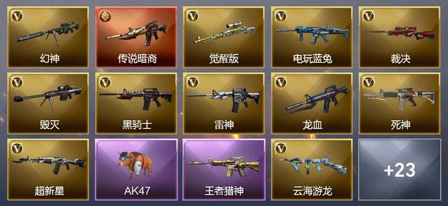 穿越火线（CF）1传说武器 1王者武器 2炫金武器 26V武器 2V角色 9皮肤 可排位 专家