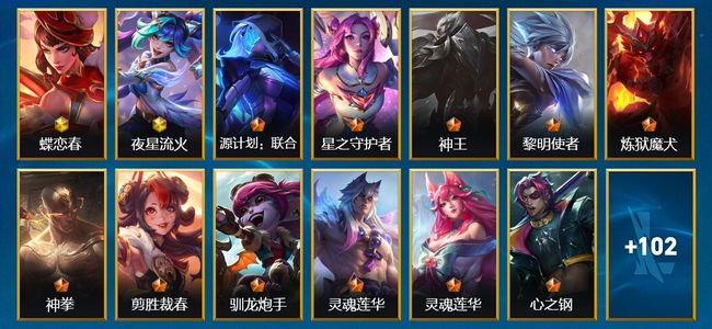 英雄联盟手游（lol手游）2神话 12传说 49史诗 115皮肤 96英雄 翡翠