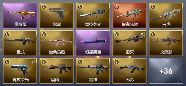 穿越火线（CF）1传说武器 3王者武器 1炫金武器 50V武器 2V角色 13皮肤 可排位 传奇