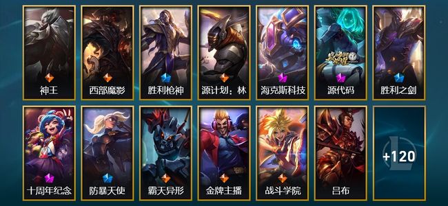 英雄联盟（LOL）3神话 15限定 15传说 47史诗 133皮肤 7炫彩 170英雄