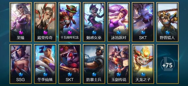 英雄联盟（LOL）3神话 7臻彩 17限定 12传说 88皮肤 19炫彩 172英雄 黄铜