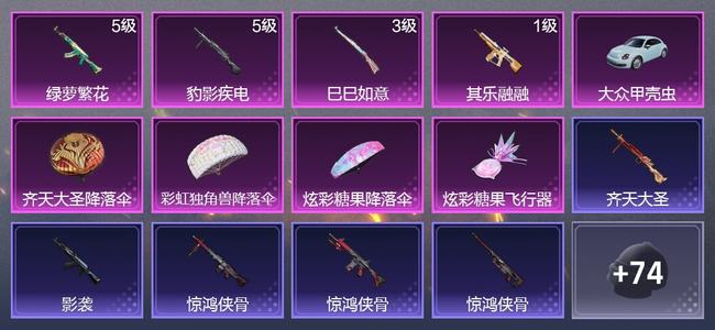和平精英1载具 4升级枪 1尾迹 48枪皮 45套装 17672热力 0印记