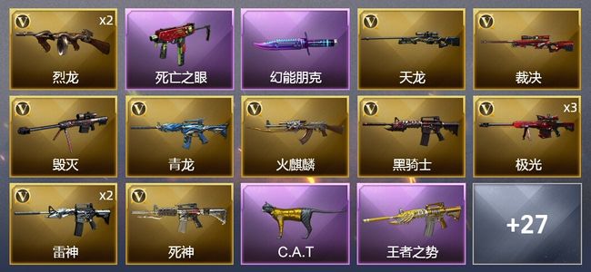 穿越火线（CF）5王者武器 4炫金武器 29V武器 5V角色 15皮肤 可排位 枪王