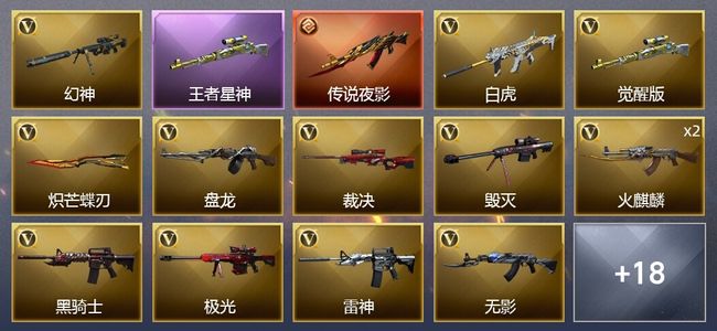 穿越火线（CF）1传说武器 3王者武器 2炫金武器 24V武器 3V角色 8皮肤 可排位 新锐