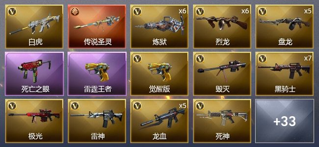穿越火线（CF）1传说武器 3王者武器 1炫金武器 69V武器 2V角色 6皮肤 可排位 新锐