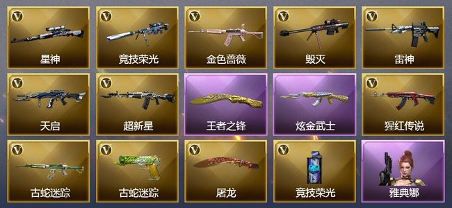穿越火线（CF）1王者武器 1炫金武器 14V武器 6皮肤 可排位 新锐
