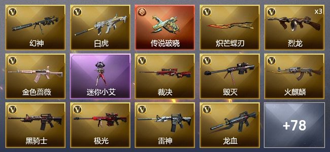 穿越火线（CF）1传说武器 5王者武器 1炫金武器 82V武器 2V角色 25皮肤 可排位 新锐