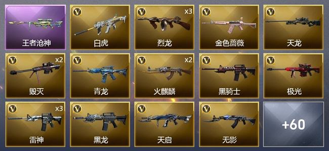 穿越火线（CF）6王者武器 1炫金武器 85V武器 1V角色 33皮肤 可排位 枪王