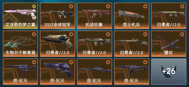 无畏契约14橙皮 1金皮 1紫皮 40皮肤 27240皮肤总价值 440已用源晶 白银