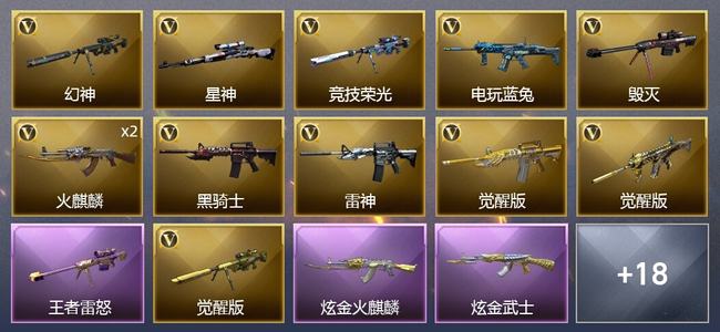 穿越火线（CF）1王者武器 2炫金武器 37V武器 1V角色 17皮肤 可排位 枪王