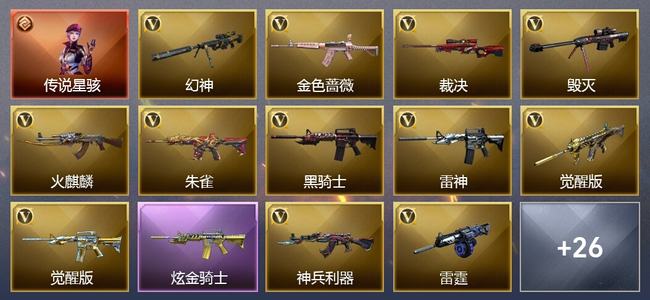 穿越火线（CF）1传说角色 1传说武器 2王者武器 1炫金武器 45V武器 3V角色 13皮肤 可排位 新锐