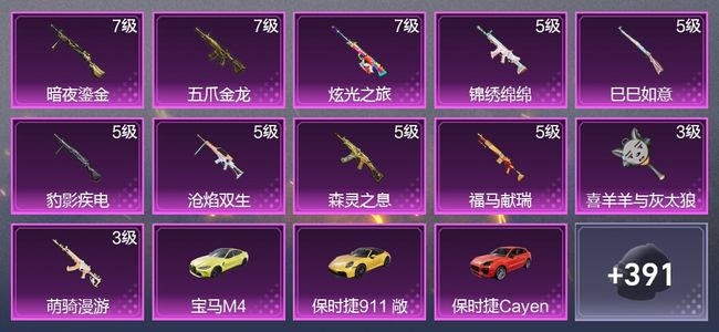 和平精英4载具 11升级枪 4粉装 243枪皮 166套装 74705热力 8印记 星钻